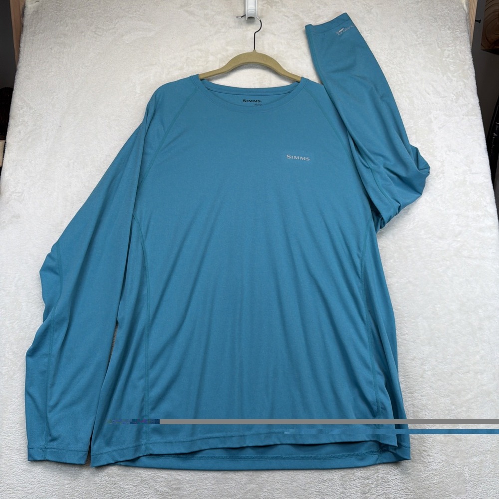 Simms Men's Crewneck Long Sleeve Blue Green Shirt XL Solarflex UPF 50